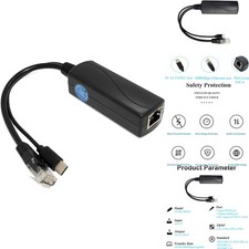 Gigabit Type C PoE Splitter 5V 3A IEEE 802.3af/at 10/100/1000Mbps Active Adapter