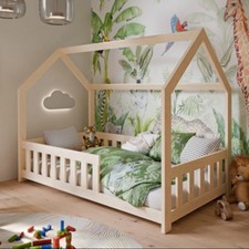 Letto a casetta per bambini DUBI 160x80 con materasso - Colore naturale