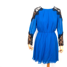 ALICE + OLIVIA Blue Silk Lace Long Sleeve Blue Runaway Flared Mini Dress Size S