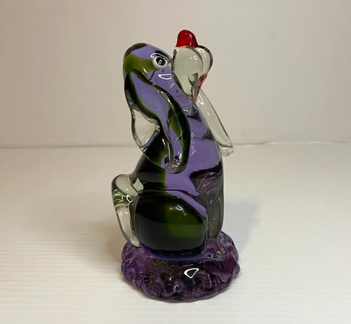Vintage Arte Murano ICET Glass Dog Figurine Purple/Green 6" Made in Venezuela