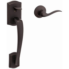 Kwikset Prescott Door Handleset Only with Tustin Door Handle in Venetian Bronze
