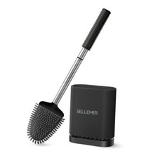 Toilet Brush and Holder Set - Flexible Toilet Bowl Brush Stainless Steel Black