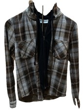 Flannel Plaid Jacket With Hoodie Full Zip Size Small Women s