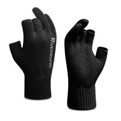 Riverruns Wool Fishing Gloves - Winter Fingerless Knitted Gloves for Men and ...
