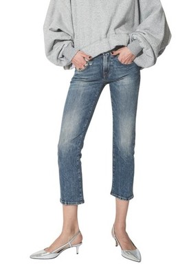 R13 Boy Straight Damen Jeans 28 Cropped Ankle Blau Kelly Stretch Washed UVP645*