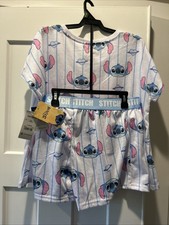 Disney Stitch Short Sleeve Shirt With Shorts Pajamas Girls XL 14/16 NWT