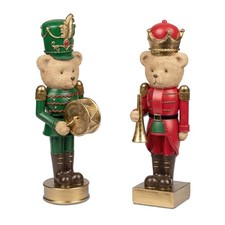 2er Set Dekofiguren Nussknacker Teddyb&auml;ren H. 35cm rot gr&uuml;n gold Formano W25