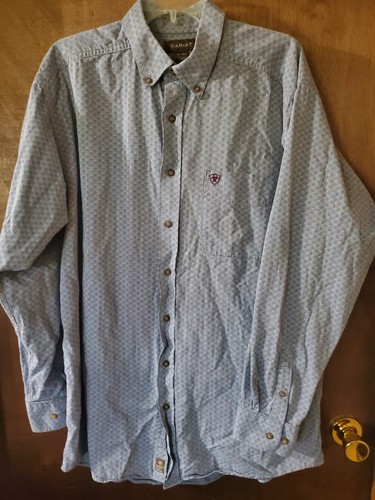 Ariat Button Down Shirt Mens XL TALL Blue Geometric Long Sleeve Cotton Western - Picture 4 of 9