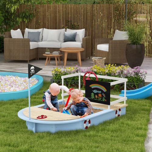 Wooden Sandbox with Pirate Ship Design for 3-7 Years, Blue - Afbeelding 9 van 11