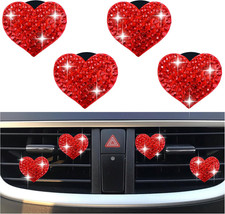 4PCS Heart-Shaped Car Vent Clips with Rhinestone,Bling Air Vent Clips Car Decora