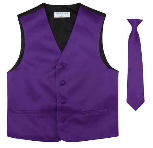 BOY'S Dress Vest & NeckTie Solid PURPLE INDIGO Color Neck Tie Set Boys Size 4 - Picture 2 of 3