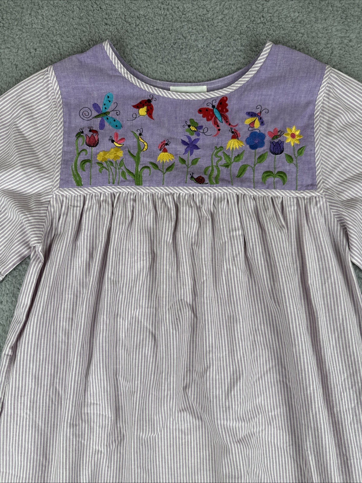 Quacker Factory Size S House Dress Purple Embroidered Garden Flowers Butterfly