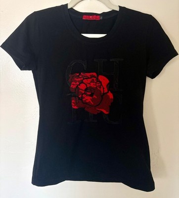 Carolina Herrera Fitted Top Rose Embroidered CH Retro Feminine Romantic
