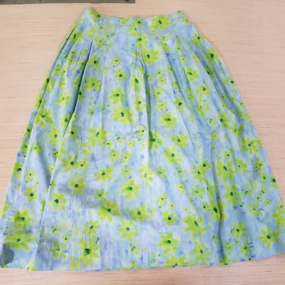 MARNI Midi Pleated A-Line Skirt IT44 US8 Medium Blue Floral Poplin Made in Italy