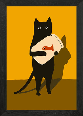 Gerahmtes Wandbild Poster Leinwandbild Bild Katze mit Goldfischschale