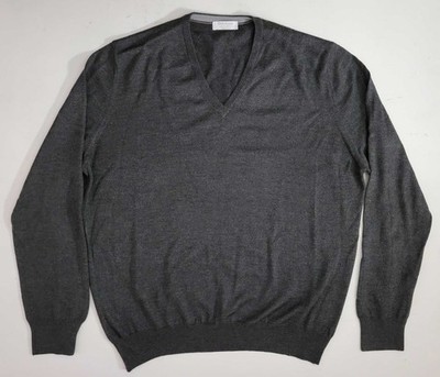 Gran Sasso Italy Silk Wool Blend V Neck Gray Pullover Sweater Men's L/XL
