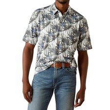 Ariat Tek "White Tropical" Polo SHirt -Western/Hawaiian/SS/Stretch -Men's M -NEW