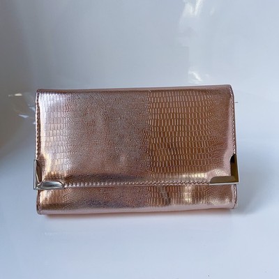 NWT Style&Co Pink Bronze Metallic Embossed Evening Flap Shoulder Bag Clutch 