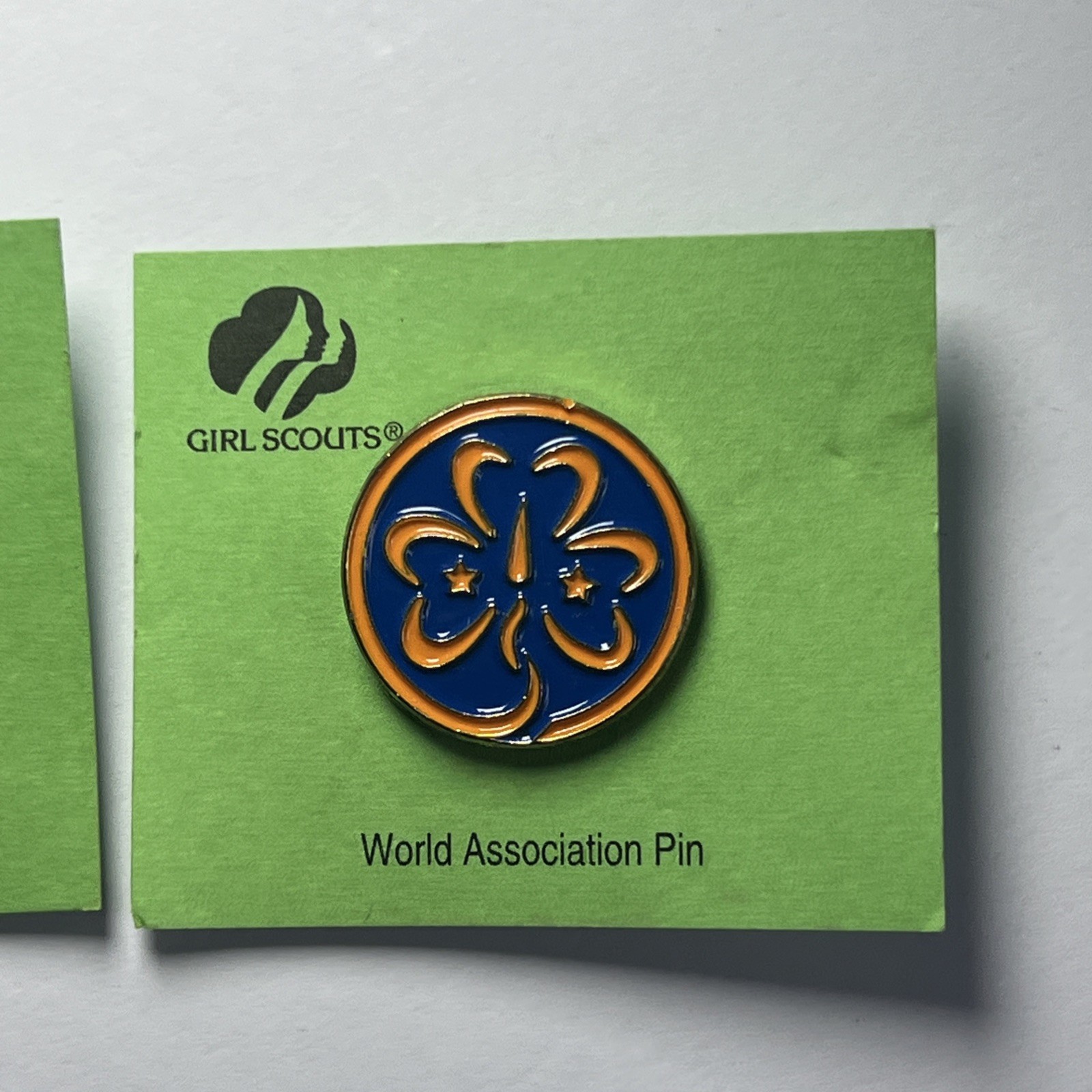 VTG Girl Scouts World Association Pin Set of 3 NOS On Card Blue Orange ...