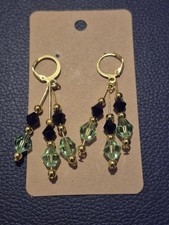 Black And Green Dangling Earrings Handmade Gold Plated