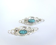 2 Small metal turquoise blue stone barrette hair clip for fine thin hair