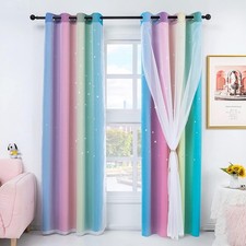 Stiio Rainbow Curtains for Girls Bedroom - 2 Panel Star Curtains 8