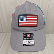 Richardson Original 112 Trucker Hat Gray American Flag Patch Mesh Snapback