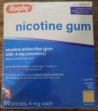Rugby Nicotine Gum USP, 4 Mg, Original Flavor, Sugar Free, 110 Pieces EXP. 06/28