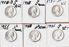 Six Washington silver quarters 1934/1958 VF/AU
