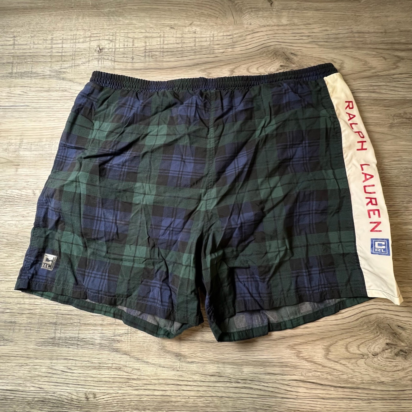 Chaps Ralph Lauren Swim Trunks Mens XL Green Plaid Vintage 90s Black Watch Short