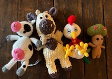 Crochet One Amigurumi, Bundle Two Cows, Chicken, Tree, Professionally Handmade
