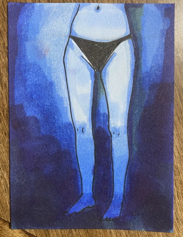 ACEO Art Card Original Hand Drawn Marker Illustration Blue Legs by B Ventura