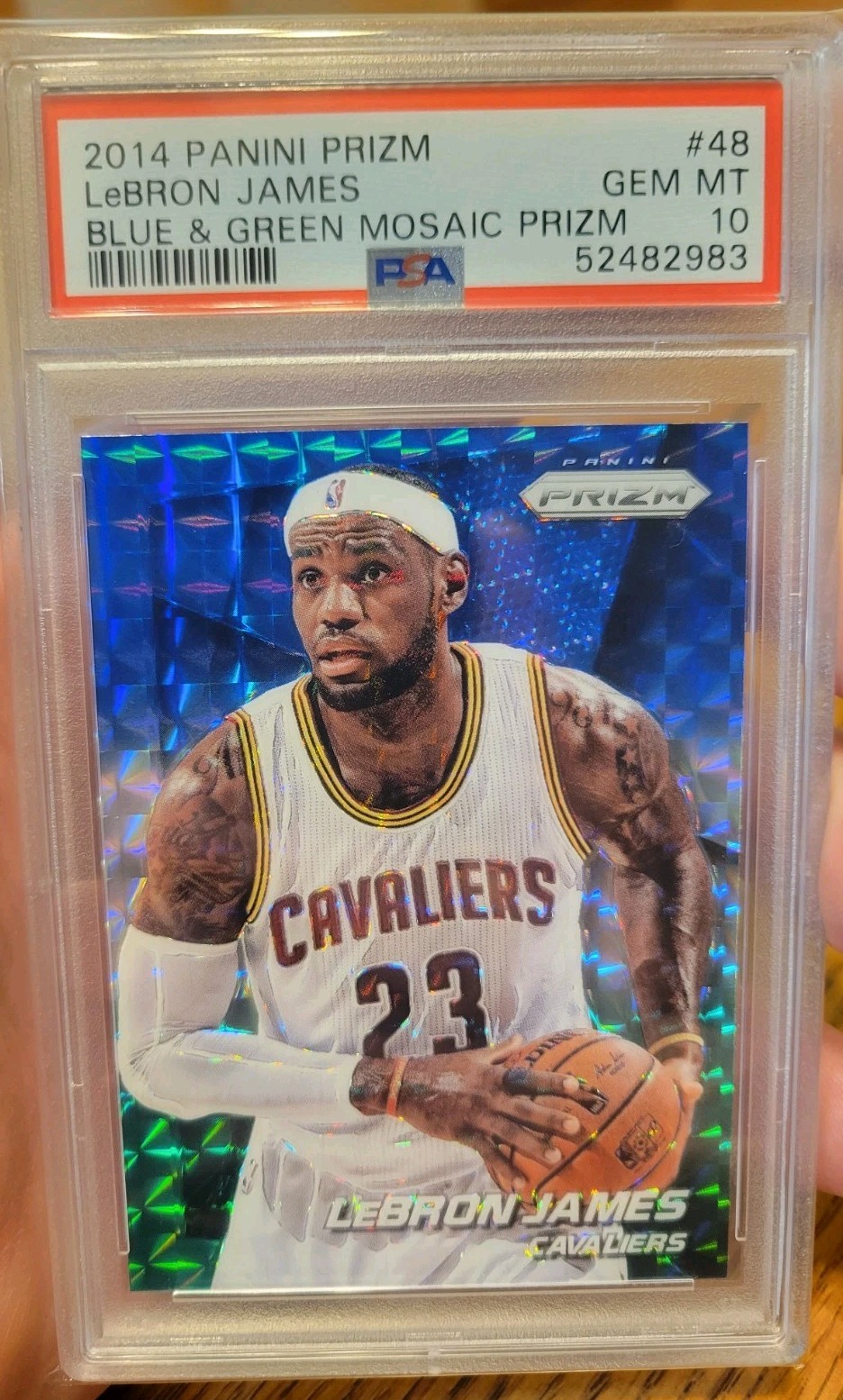 2014 Panini Prizm #48 Lebron JAMES Blue Green Mosaic PSA 10 HEAT Low POP