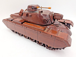 Vintage Vietnamese Mahogany M-48 Patton Desktop Tank Military Gift Moving Parts