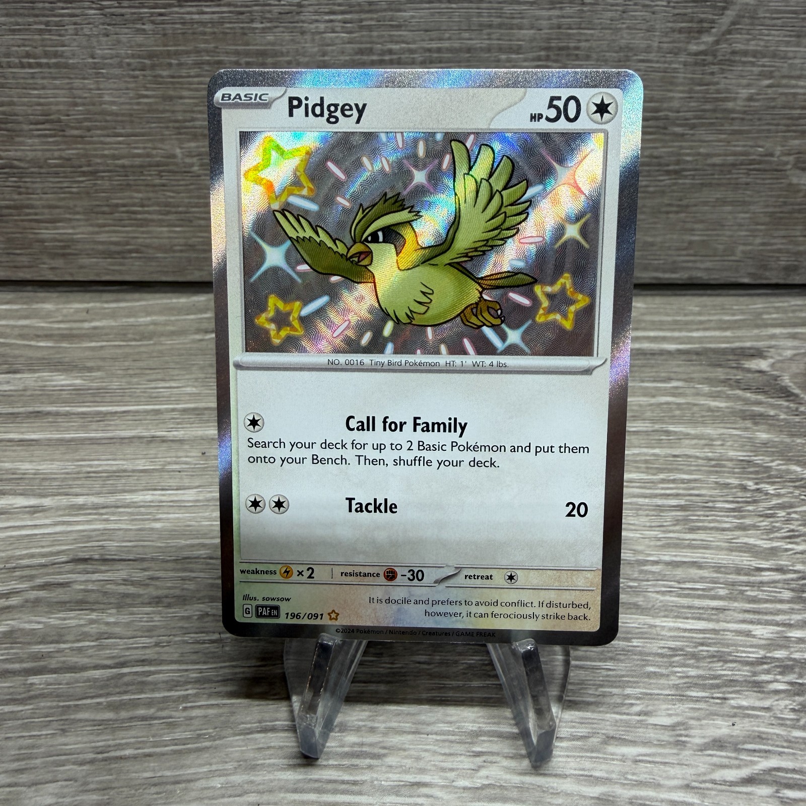 Pidgey 196/091 - Pokemon TCG - Shiny Rare - Paldean Fates - Holo NM