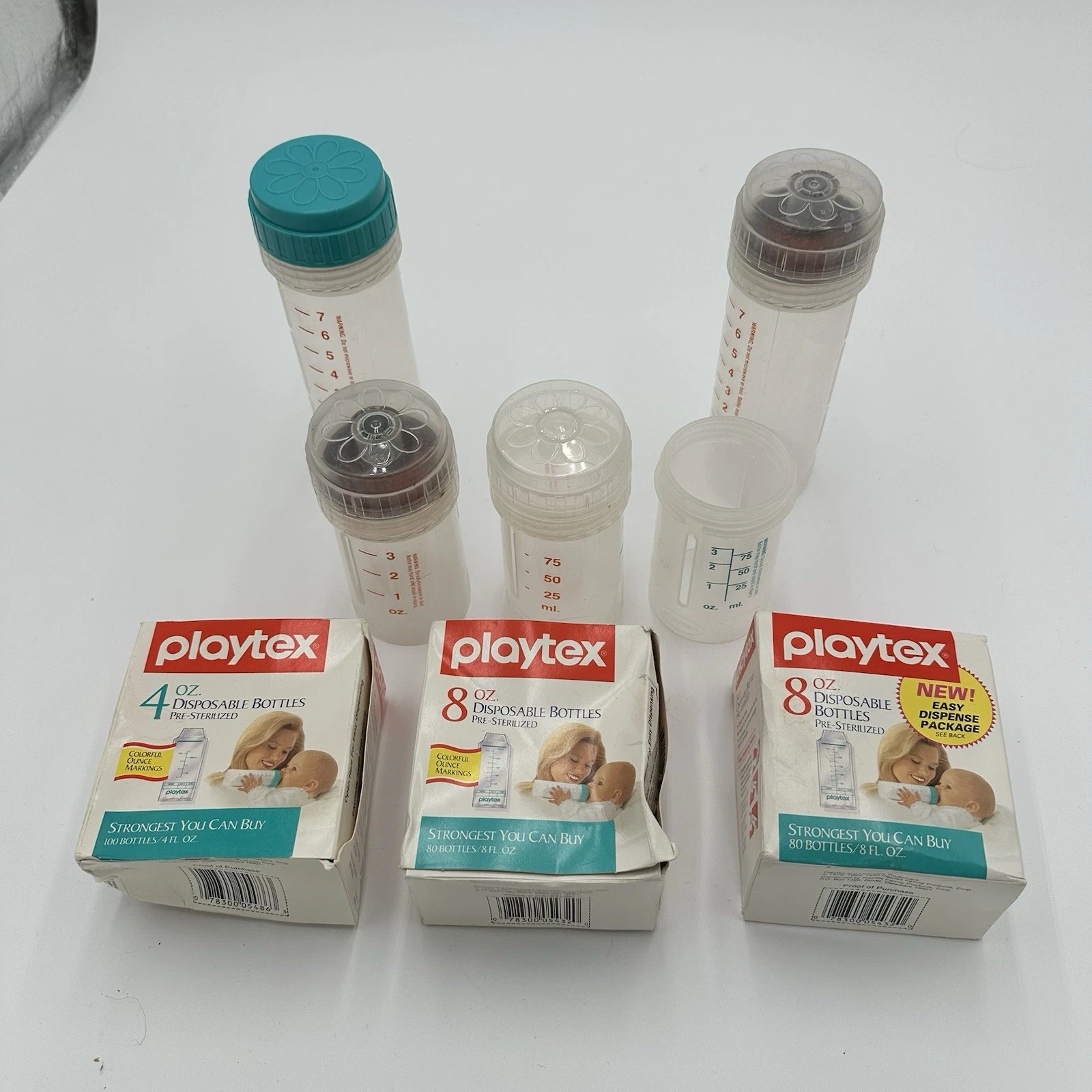Playrex Drop In Bottles Set Liners Nopples Bottles 4 Oz 8 Oz Vintage 1990s M7