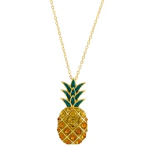 Finecraft Pineapple Pendant with Crystals in 14K Gold-Plated Sterling Silver,18"