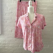 Lauren Ralph Lauren Pink Floral Paisley Pajama 2pc Set Cotton Blend Petite Large