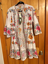 FARM Rio Womens Floral Embroidered Cotton Button-Front Tunic 3/4 Sleeve XL
