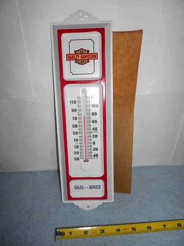 VINTAGE HARLEY DAVIDSON MOTORCYLES THERMOMETER  ADV. SIGN DIE CUT METAL - Z568