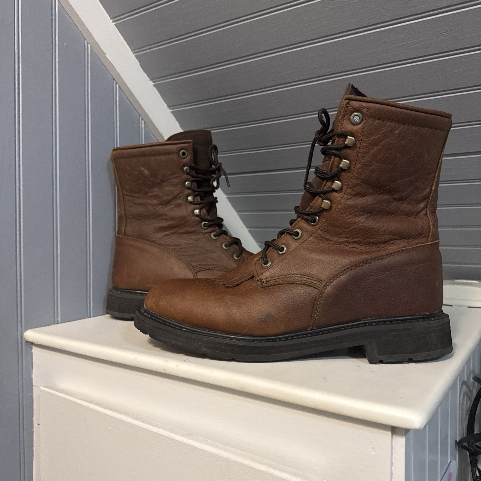 Guide Gear Men's Western Lace-up Work Boots Kilite Lacer Leather 10.5 EE Nice