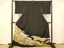 Heiwaya Kimono Luxurious black tomesode imperial carriage portrait halo dyed