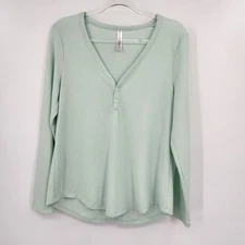 Athleta Wind Down Sleep Top  Womens Size Large Mint Green Long Sleeve Waffle