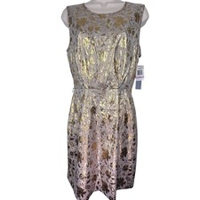 Andrew Marc Gold Brocade Cocktail Dress Mesh Silk Sleeveless Womens Sz 6 NWT