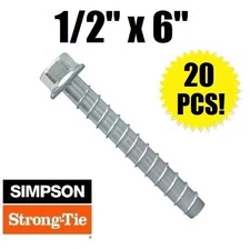 Simpson Anchors THD50600H 1/2in x 6in Titen HD Heavy Duty Screw Anchors 20 Pack