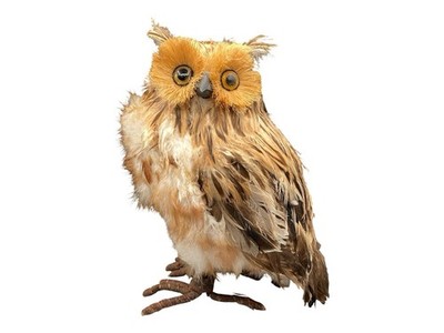 Large 15  Feather Owl Figurine Rustic Woodland Bird Decor Brown Cream Fall