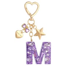 Cute Initial Letter Keychain Letter M Keychains for Women Girls Bling Purple 