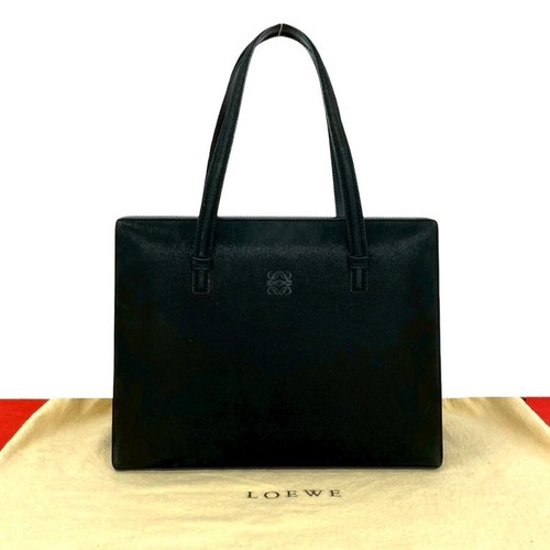 LOEWE Vintage Suede Handbag Tote Black Mini Womens Anagram Logo Top Handle