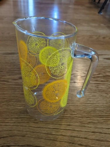 Vintage Pyrex Glass Juice Pitcher With Orange Lemon Slices