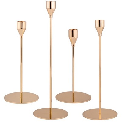 bremermann 4er-Set Kerzenhalter, Kerzenständer für Stabkerzen, Metall, roségold